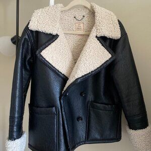 Free people Vegan leather faux shearling jacket peacoat